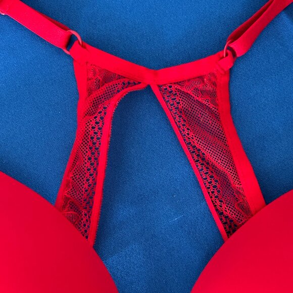 Victoria Secret Women T Shirt Lightly Lined Wireless Bra Size 32DD Red Racerback - Picture 4 of 16